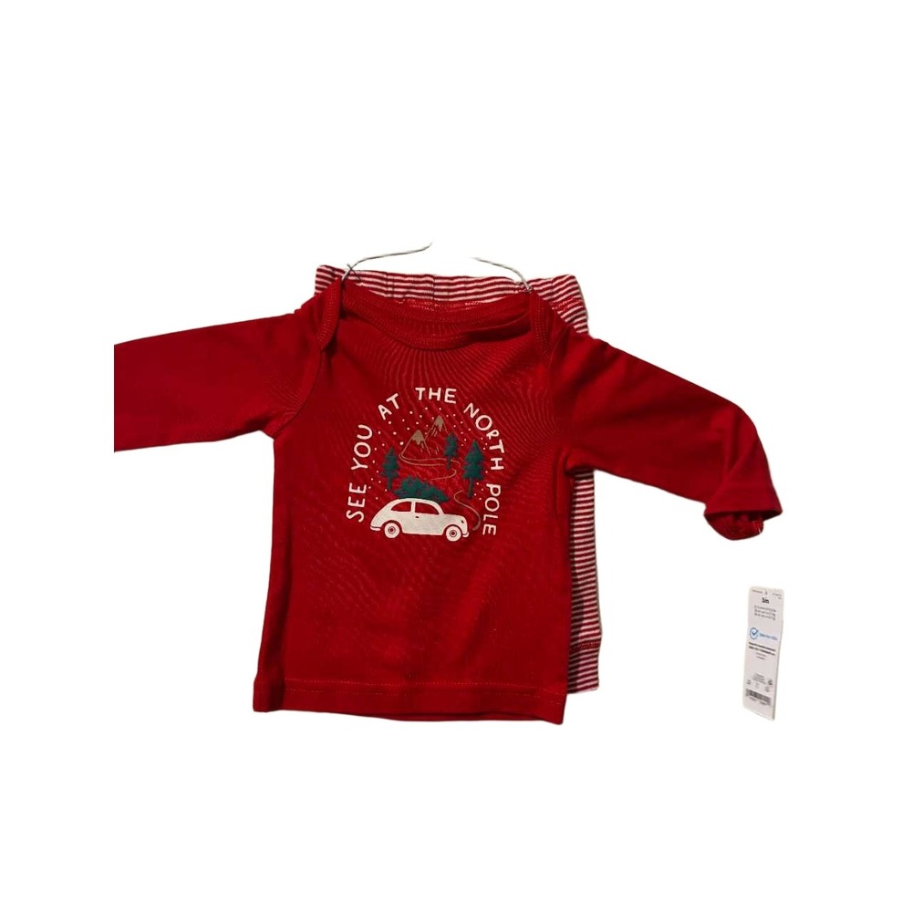 Carter's Baby Boys Red Long Sleeve Shirt and Striped‎ Pants 3m Christmas